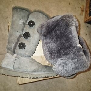 UGG Charcoal Suede Boots with Fur Trim